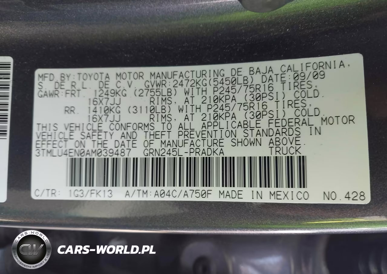 2010 Toyota Tacoma Base V6 VIN:3TMLU4EN0AM039487 - 9