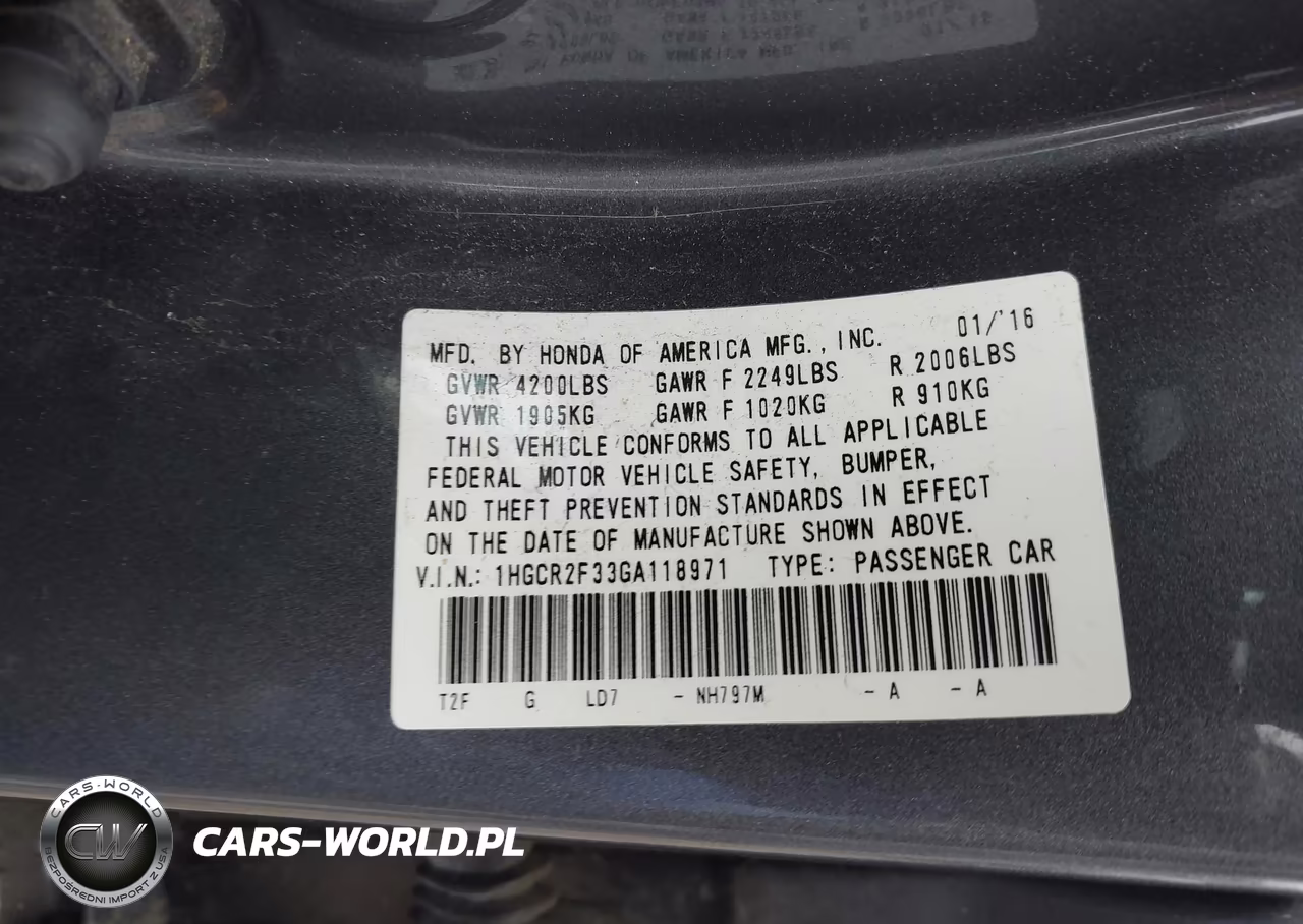 2016 Honda Accord Lx VIN:1HGCR2F33GA118971 - 9