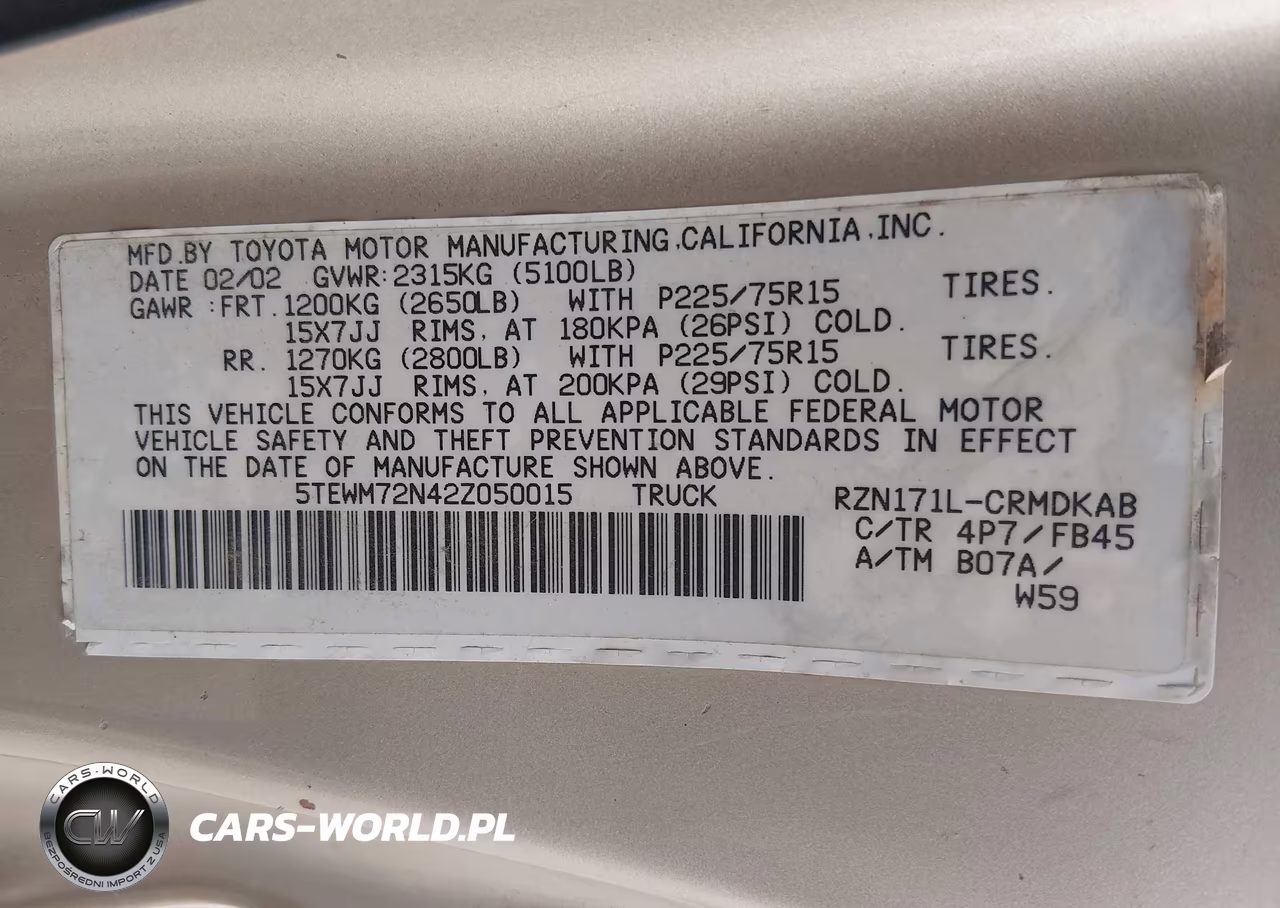 2002 Toyota Tacoma VIN:5TEWM72N42Z050015 - 9