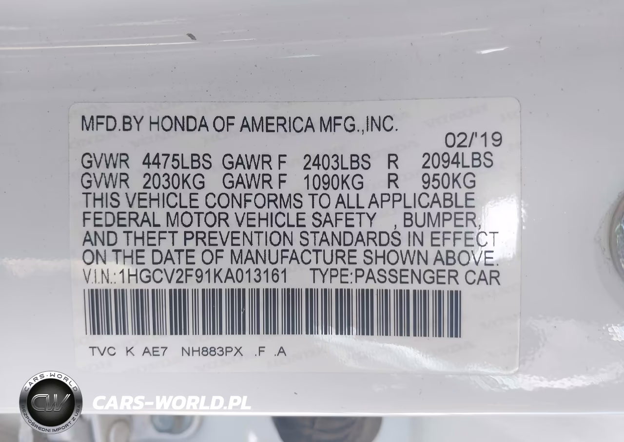 2019 Honda Accord Touring 2.0T VIN:1HGCV2F91KA013161 - 9