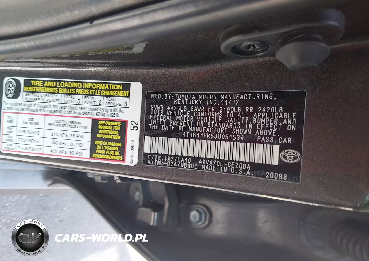 2018 Toyota Camry Xle VIN:4T1B11HK5JU051534 - 9