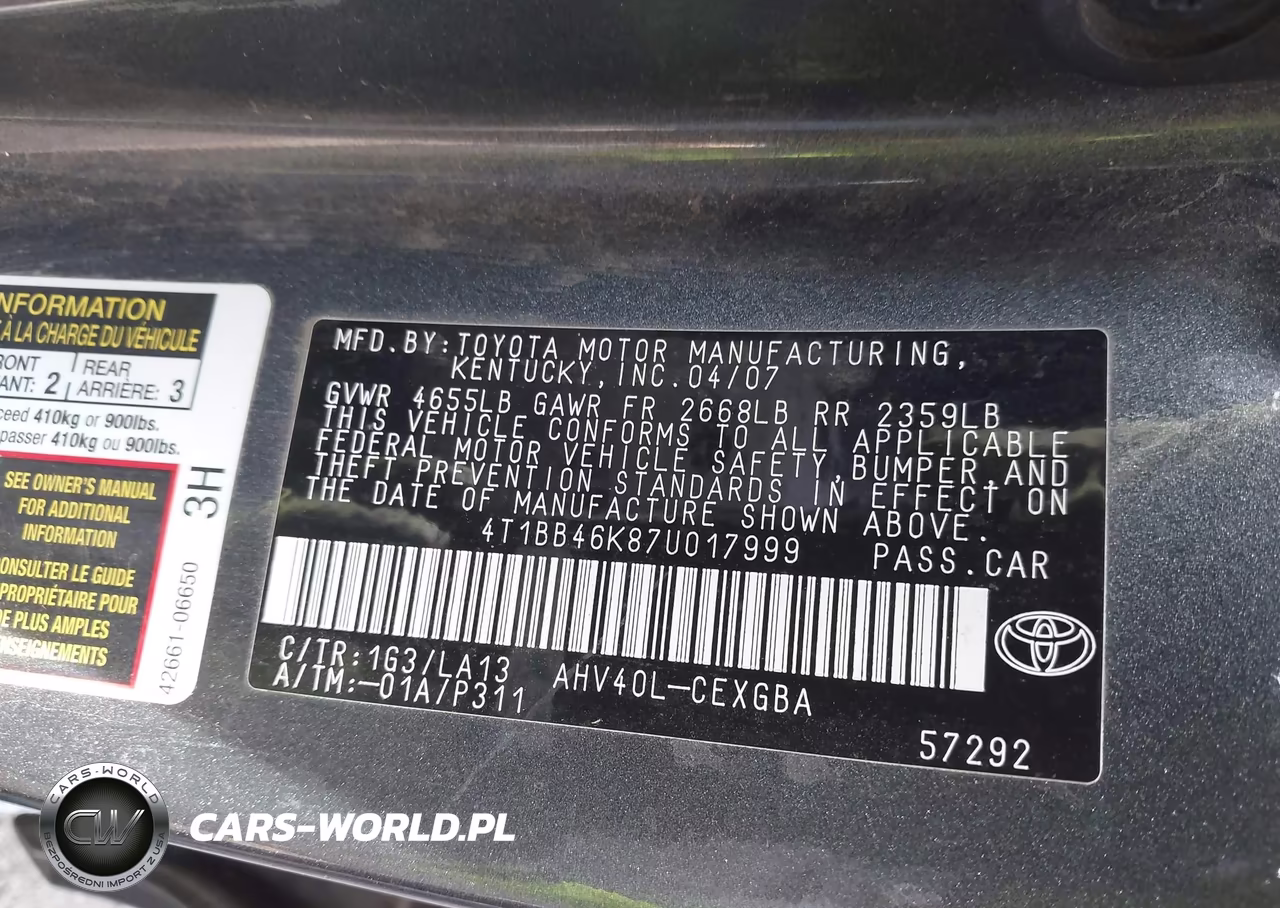 2007 Toyota Camry Hybrid VIN:4T1BB46K87U017999 - 9