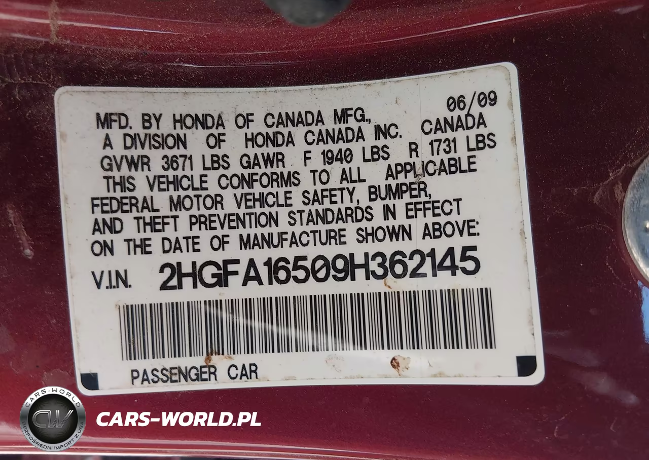 2009 Honda Civic Sdn Lx VIN:2HGFA16509H362145 - 9