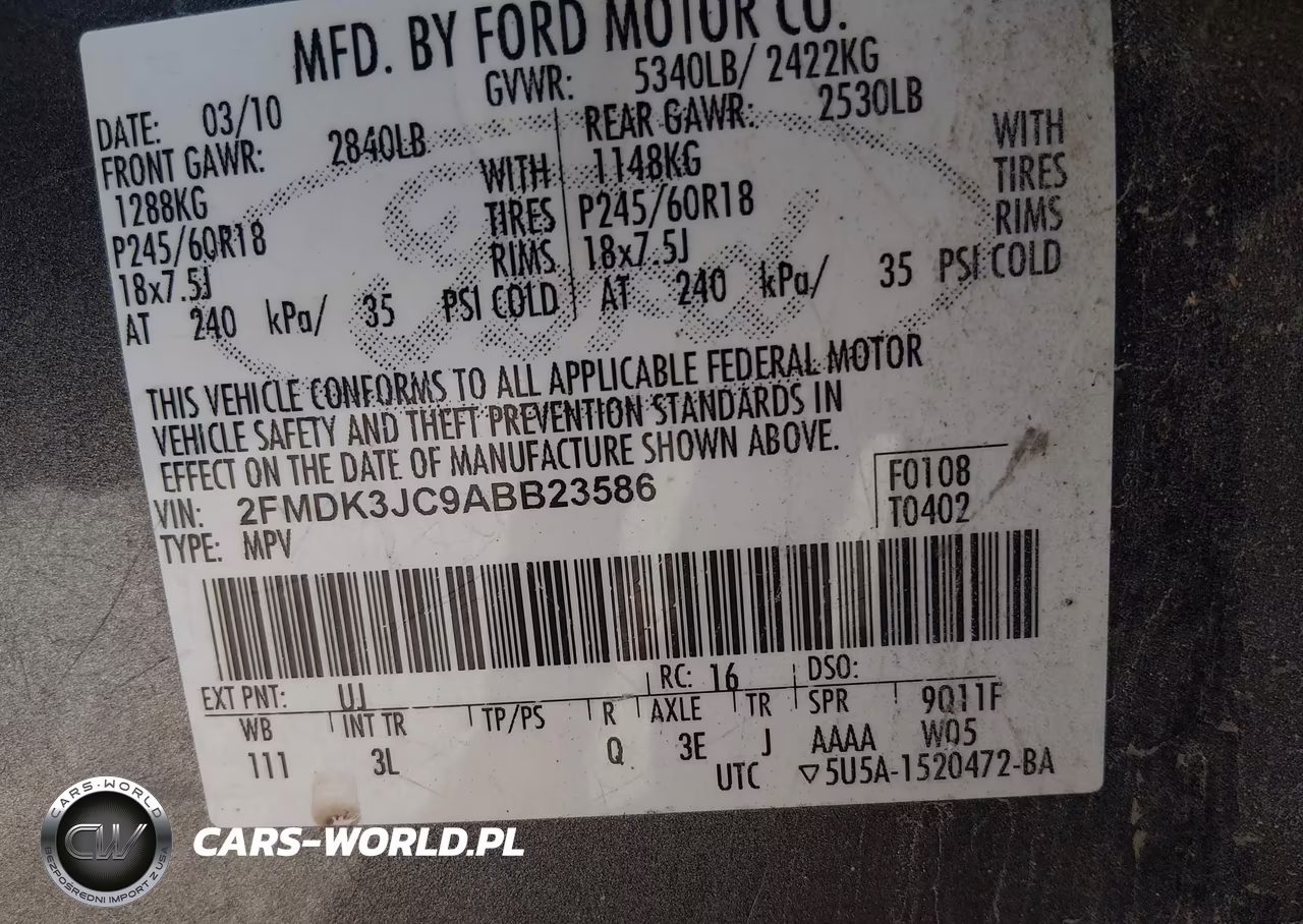 2010 Ford Edge Sel VIN:2FMDK3JC9ABB23586 - 9