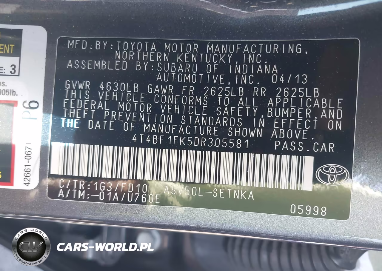 2013 Toyota Camry Le VIN:4T4BF1FK5DR305581 - 9