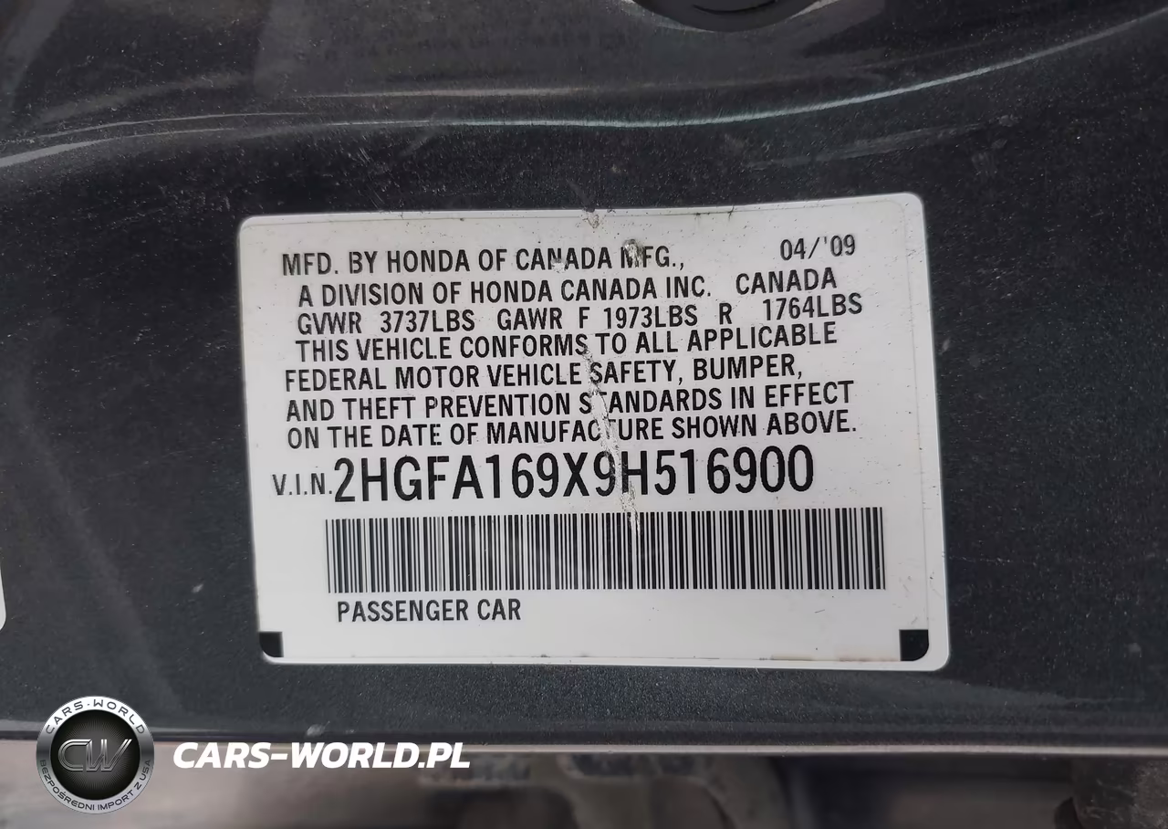 2009 Honda Civic Ex-L VIN:2HGFA169X9H516900 - 9