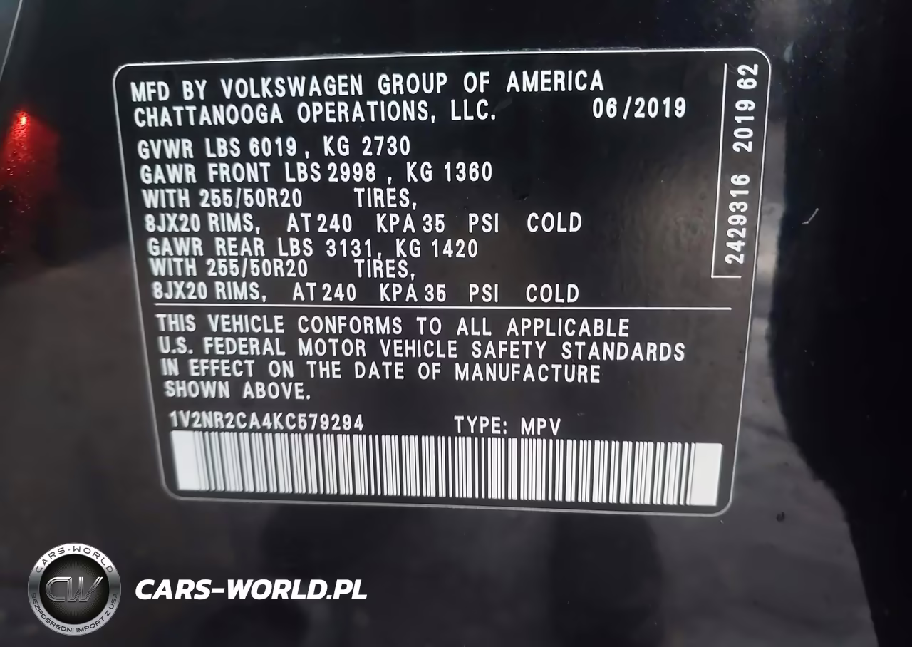 2019 Volkswagen Atlas 3.6L V6 Sel Premium VIN:1V2NR2CA4KC579294 - 9