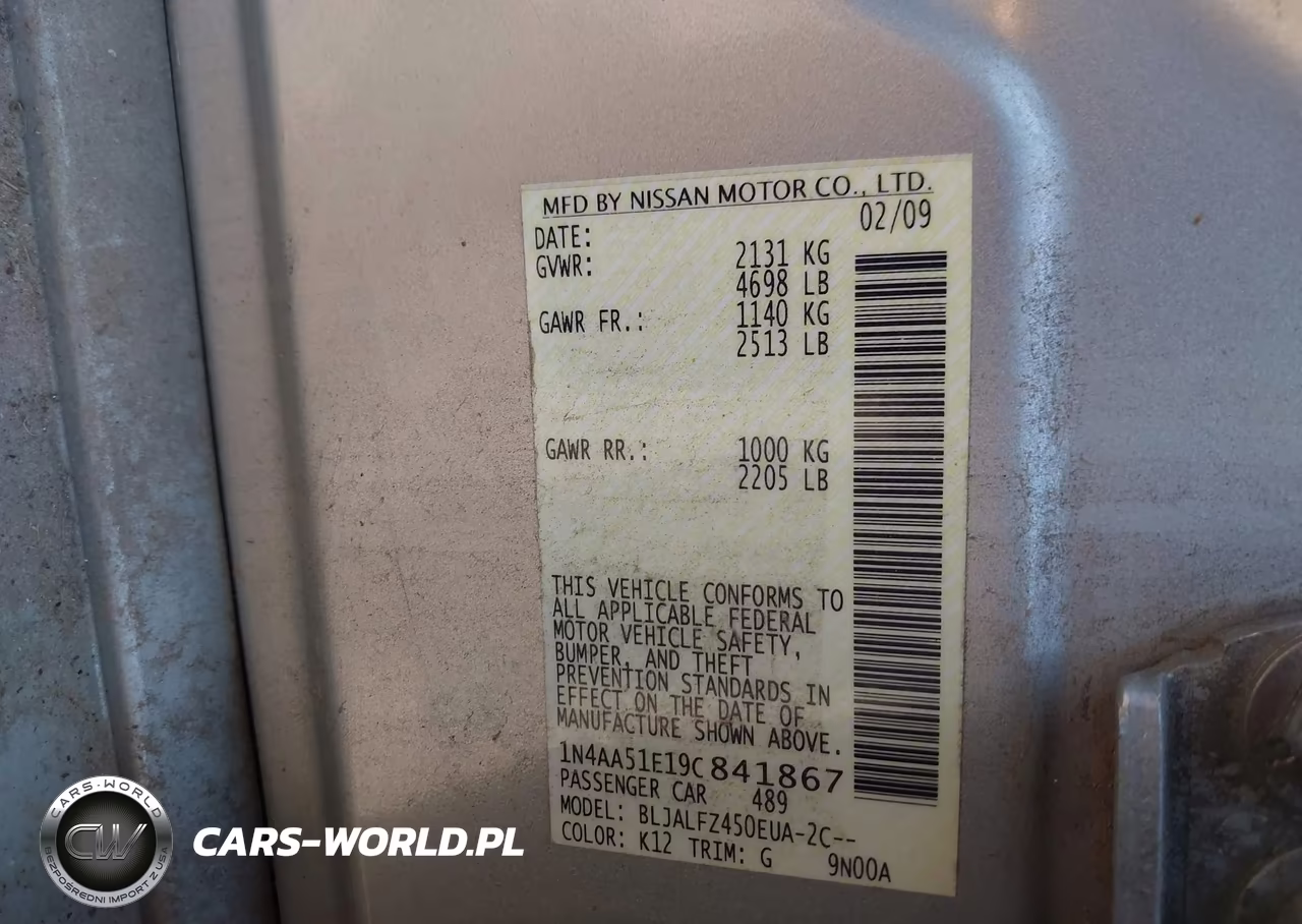 2009 Nissan Maxima 3.5 Sv VIN:1N4AA51E19C841867 - 9