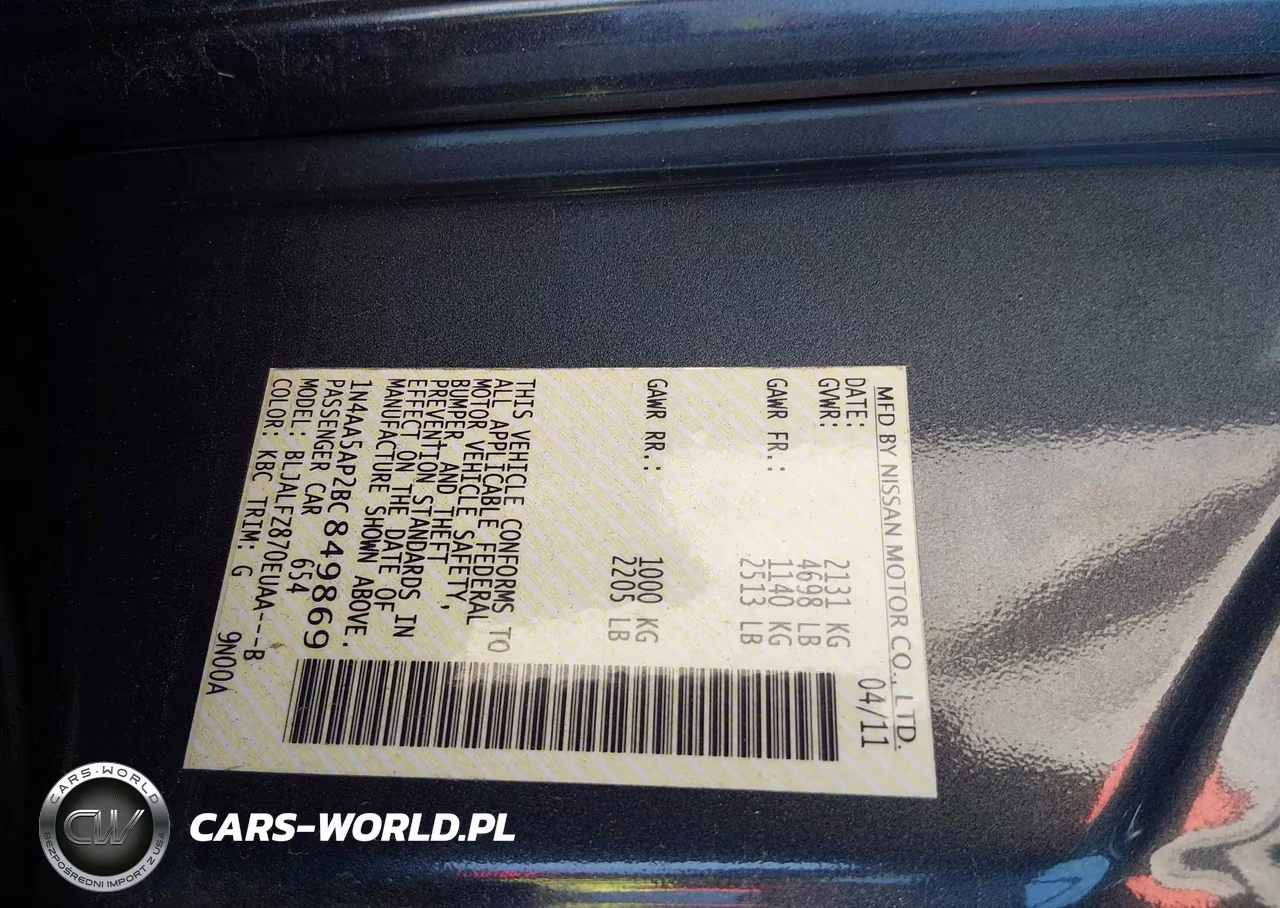 2011 Nissan Maxima 3.5 Sv VIN:1N4AA5AP2BC849869 - 9