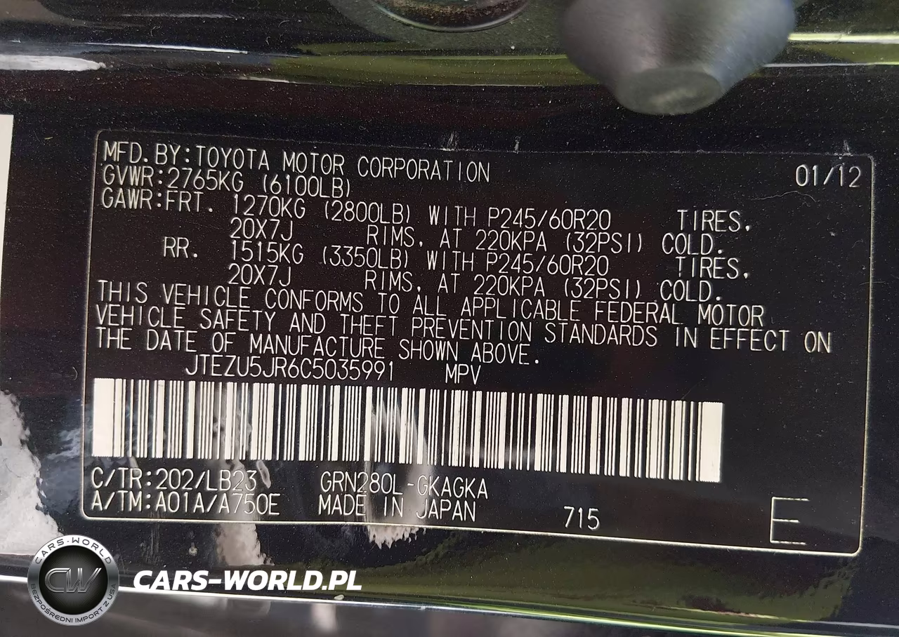 2012 Toyota 4Runner Limited VIN:JTEZU5JR6C5035991 - 9
