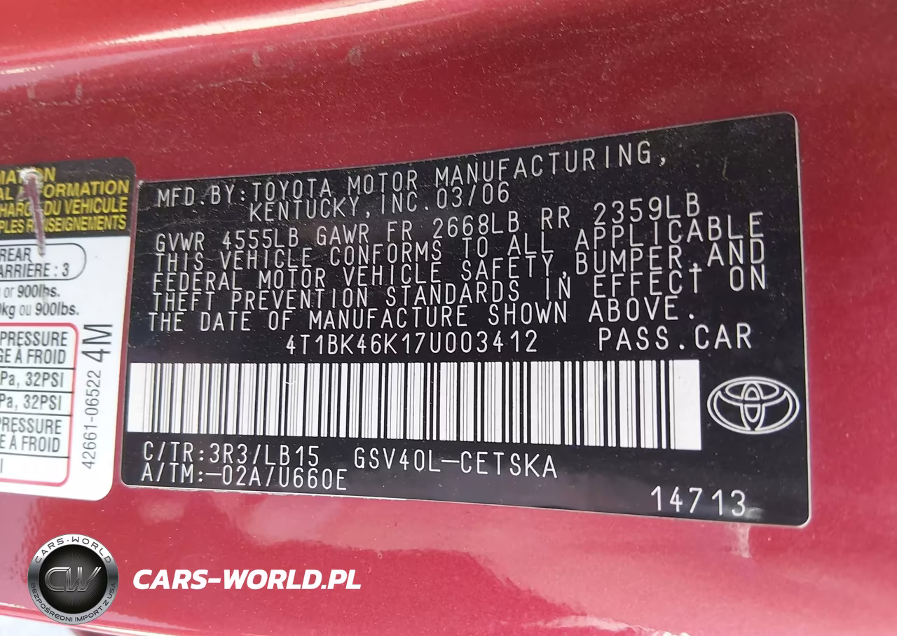 2007 Toyota Camry Se V6 VIN:4T1BK46K17U003412 - 9
