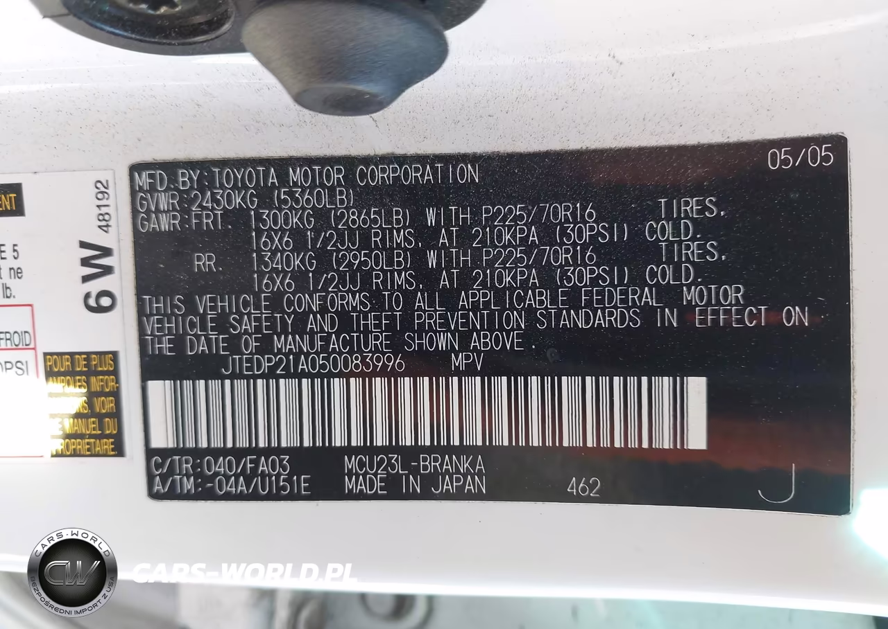 2005 Toyota Highlander V6 VIN:JTEDP21A050083996 - 9