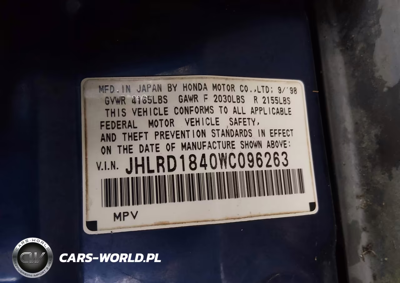 1998 Honda Cr-V Lx VIN:JHLRD1840WC096263 - 9