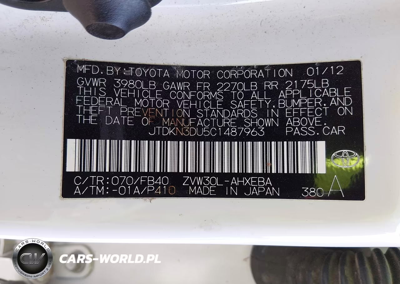 2012 Toyota Prius Two VIN:JTDKN3DU5C1487963 - 9