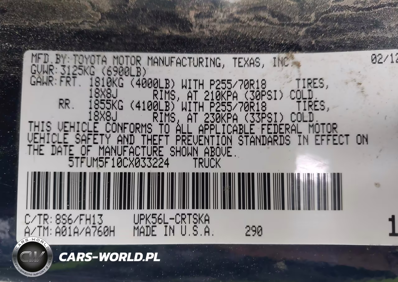 2012 Toyota Tundra Grade 4.6L V8 VIN:5TFUM5F10CX033224 - 9