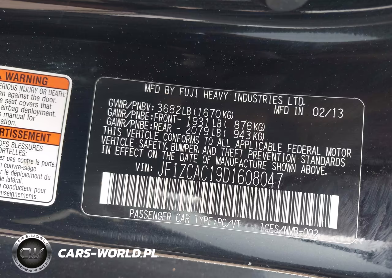 2013 Subaru Brz Limited VIN:JF1ZCAC19D1608047 - 9