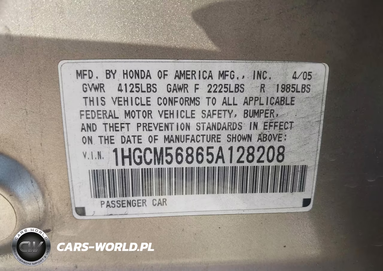 2005 Honda Accord 2.4 Ex VIN:1HGCM56865A128208 - 9