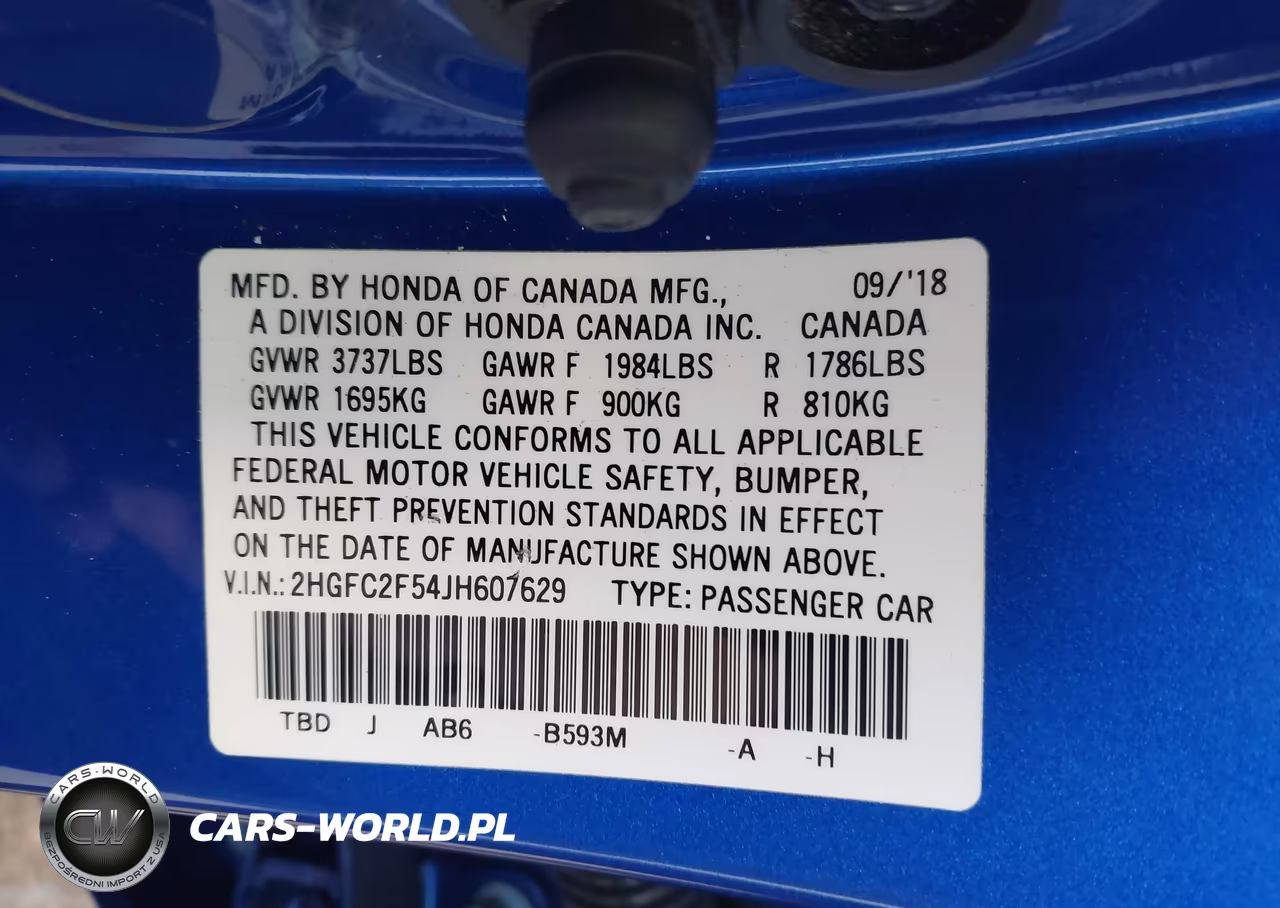 2018 Honda Civic Lx VIN:2HGFC2F54JH607629 - 9