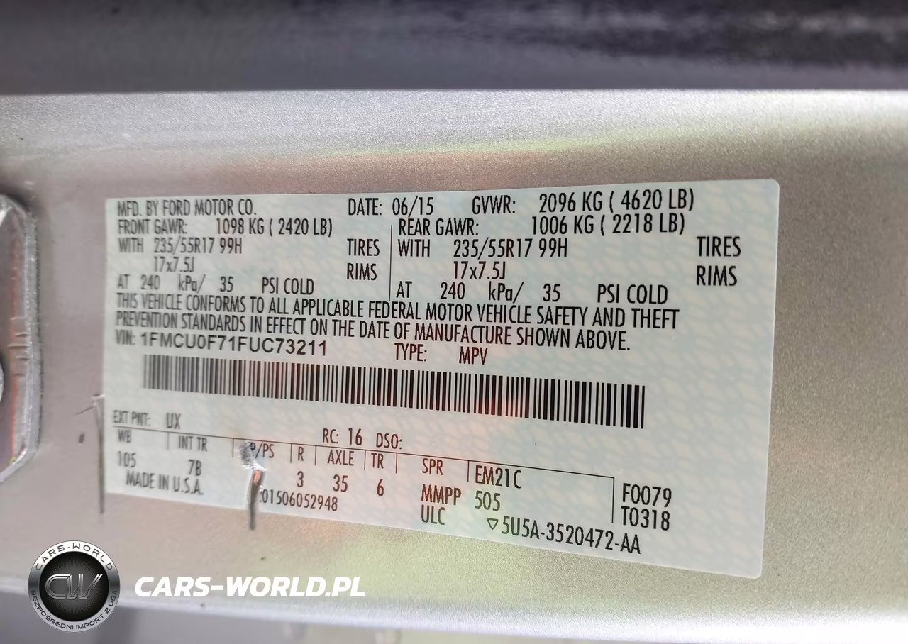 2015 Ford Escape S VIN:1FMCU0F71FUC73211 - 9