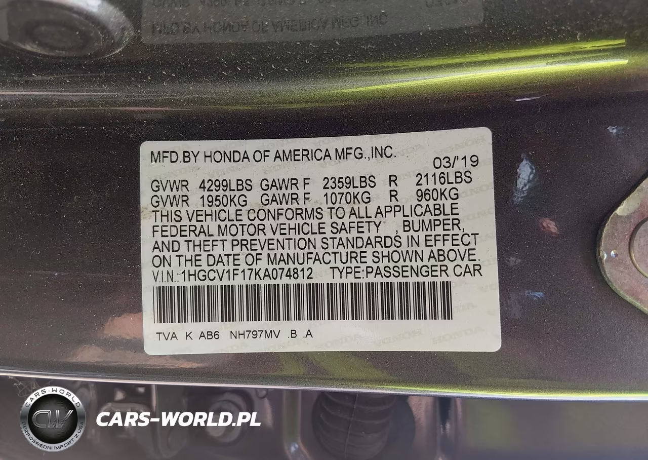 2019 Honda Accord Lx VIN:1HGCV1F17KA074812 - 9
