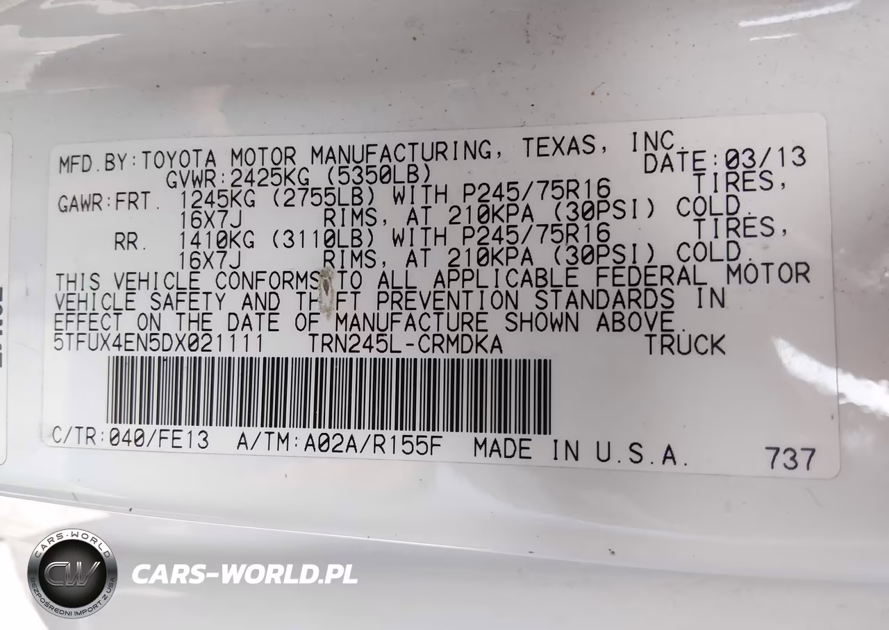2013 Toyota Tacoma VIN:5TFUX4EN5DX021111 - 9