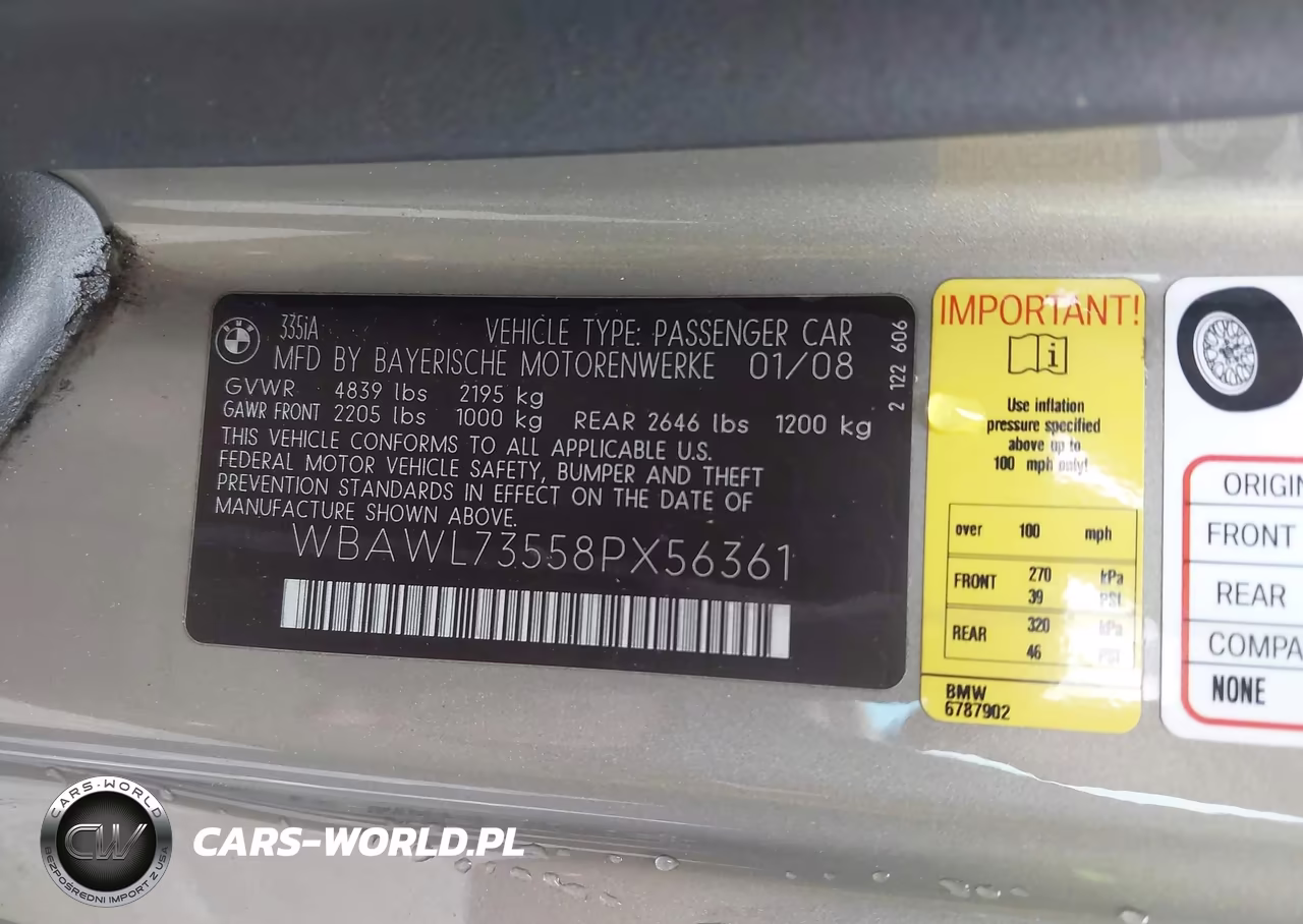 2008 BMW 335I VIN:WBAWL73558PX56361 - 9