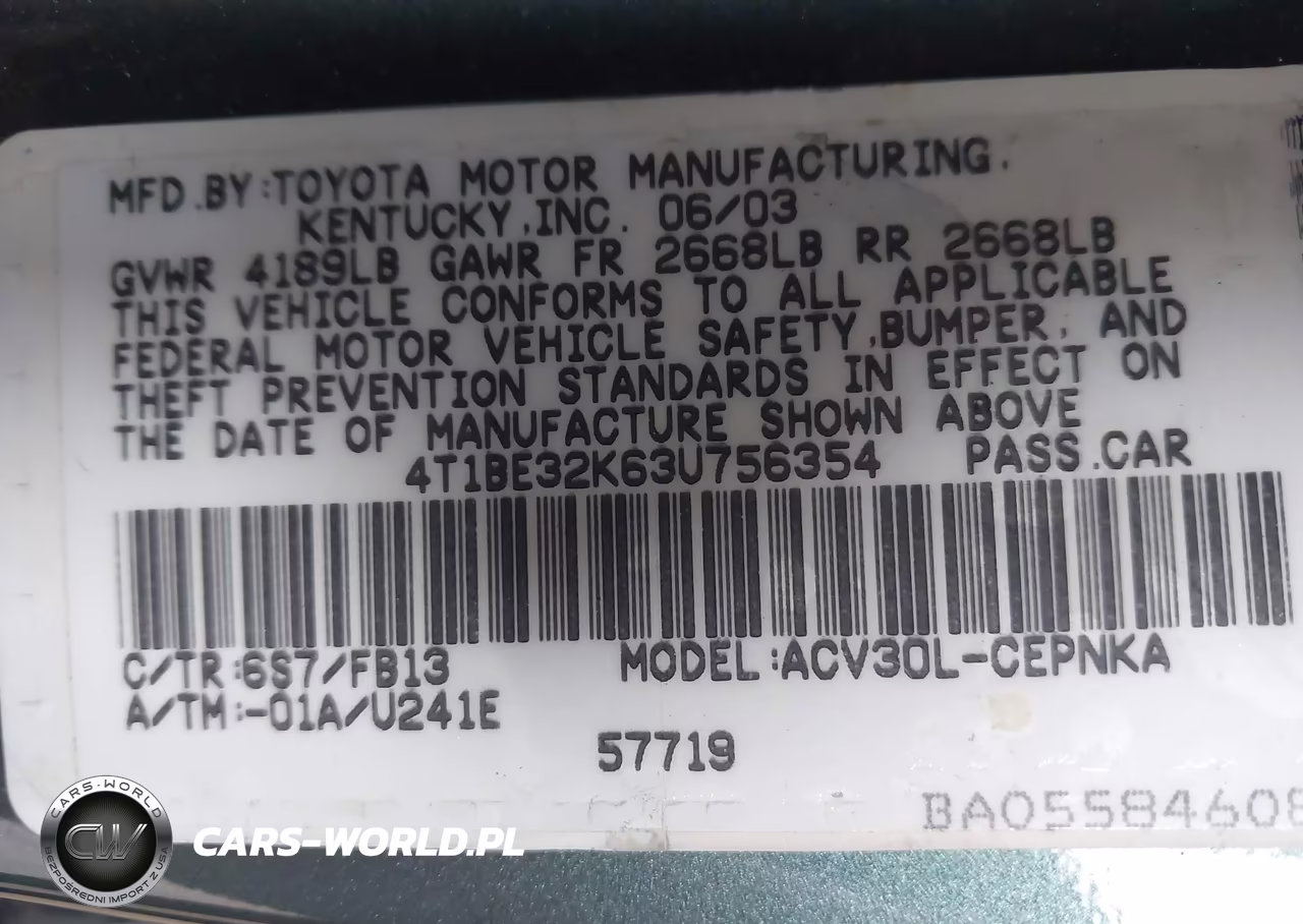 2003 Toyota Camry Le VIN:4T1BE32K63U756354 - 9