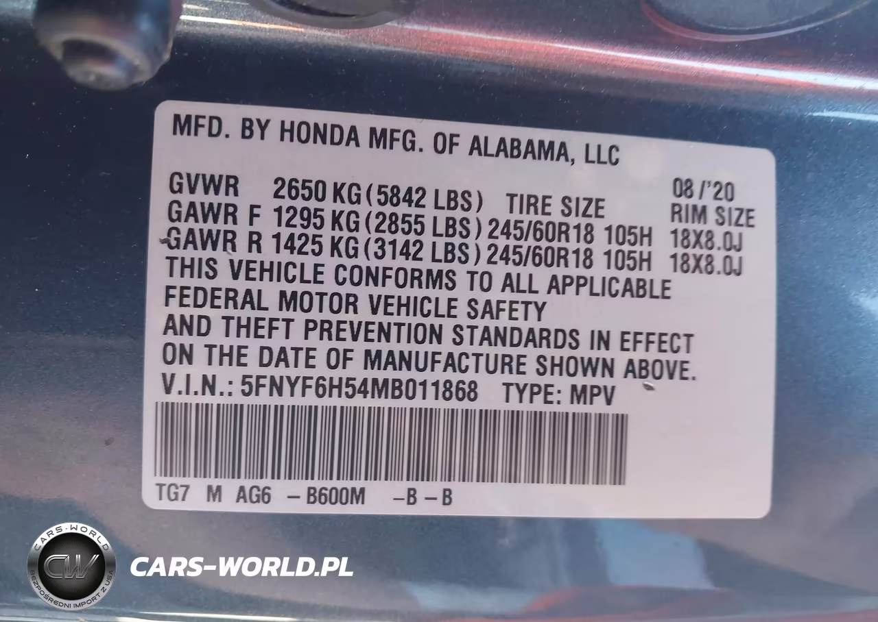 2021 Honda Pilot Awd Ex-L VIN:5FNYF6H54MB011868 - 9