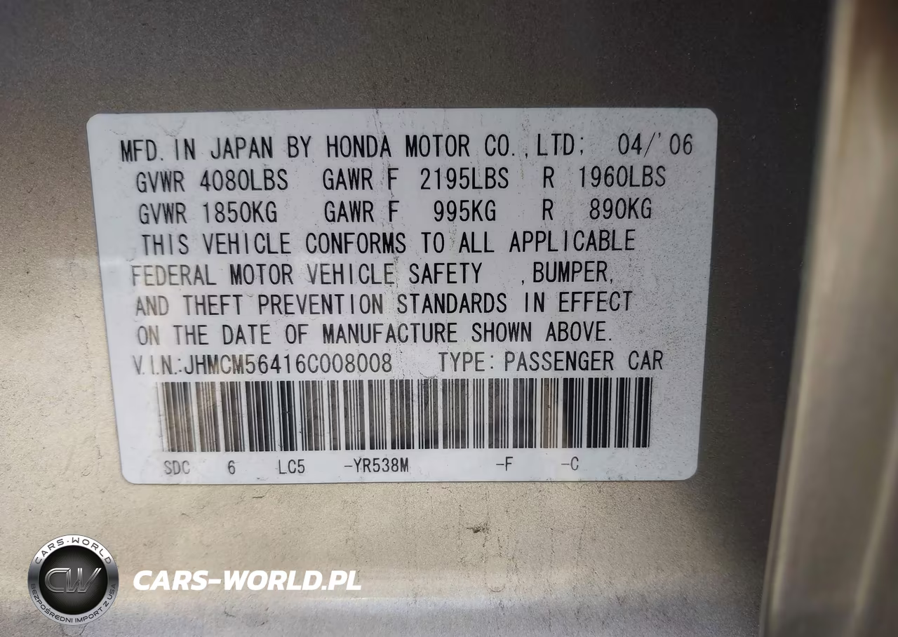 2006 Honda Accord 2.4 Lx VIN:JHMCM56416C008008 - 9