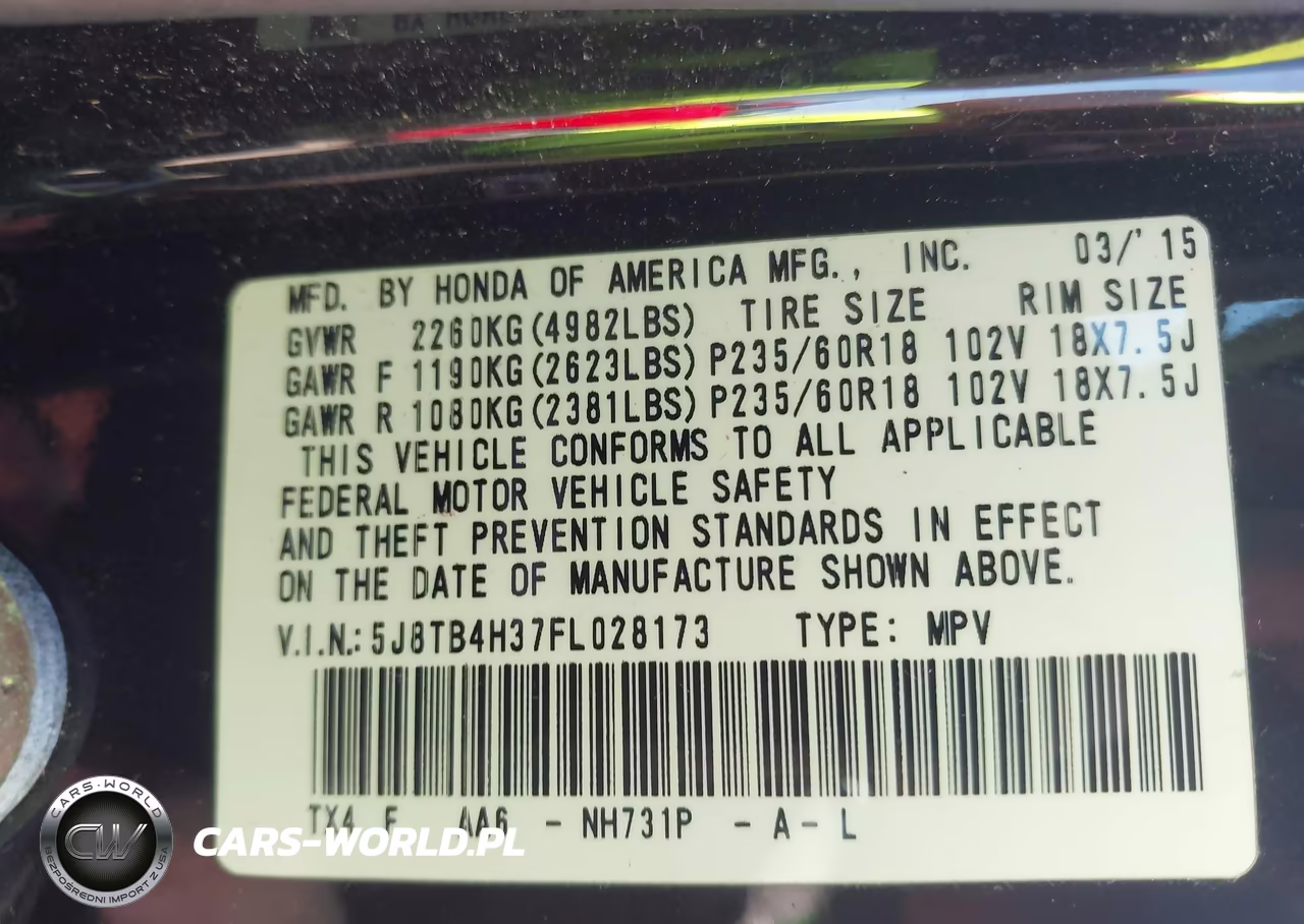 2015 Acura Rdx VIN:5J8TB4H37FL028173 - 9