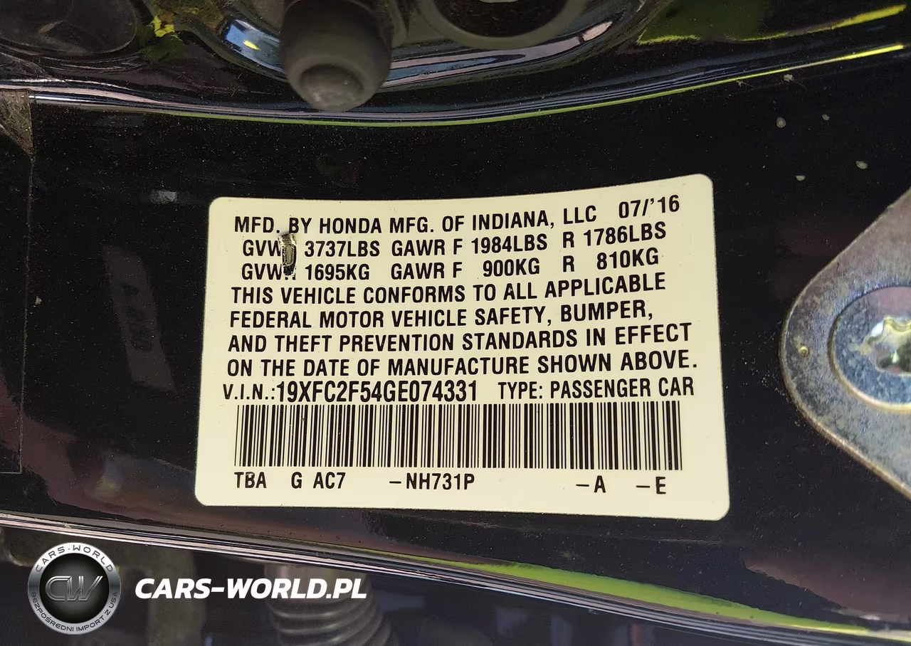 2016 Honda Civic Lx VIN:19XFC2F54GE074331 - 9