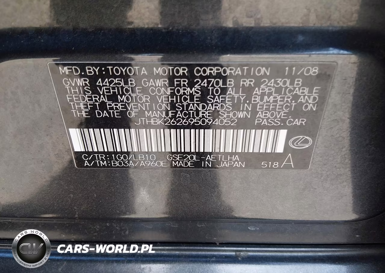 2009 Lexus Is 250 VIN:JTHBK262695094052 - 9