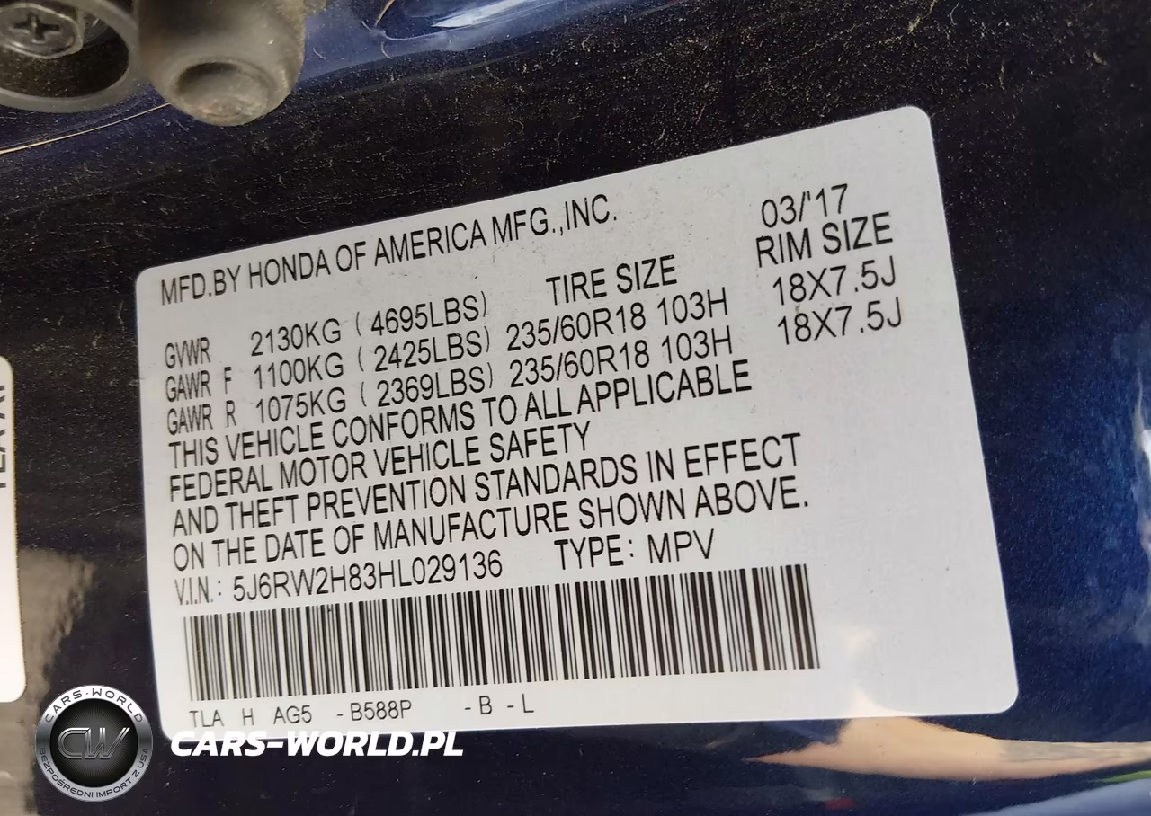2017 Honda Cr-V Ex-L-Ex-L Navi VIN:5J6RW2H83HL029136 - 9