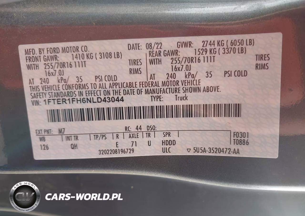 2022 Ford Ranger Xl VIN:1FTER1FH6NLD43044 - 9