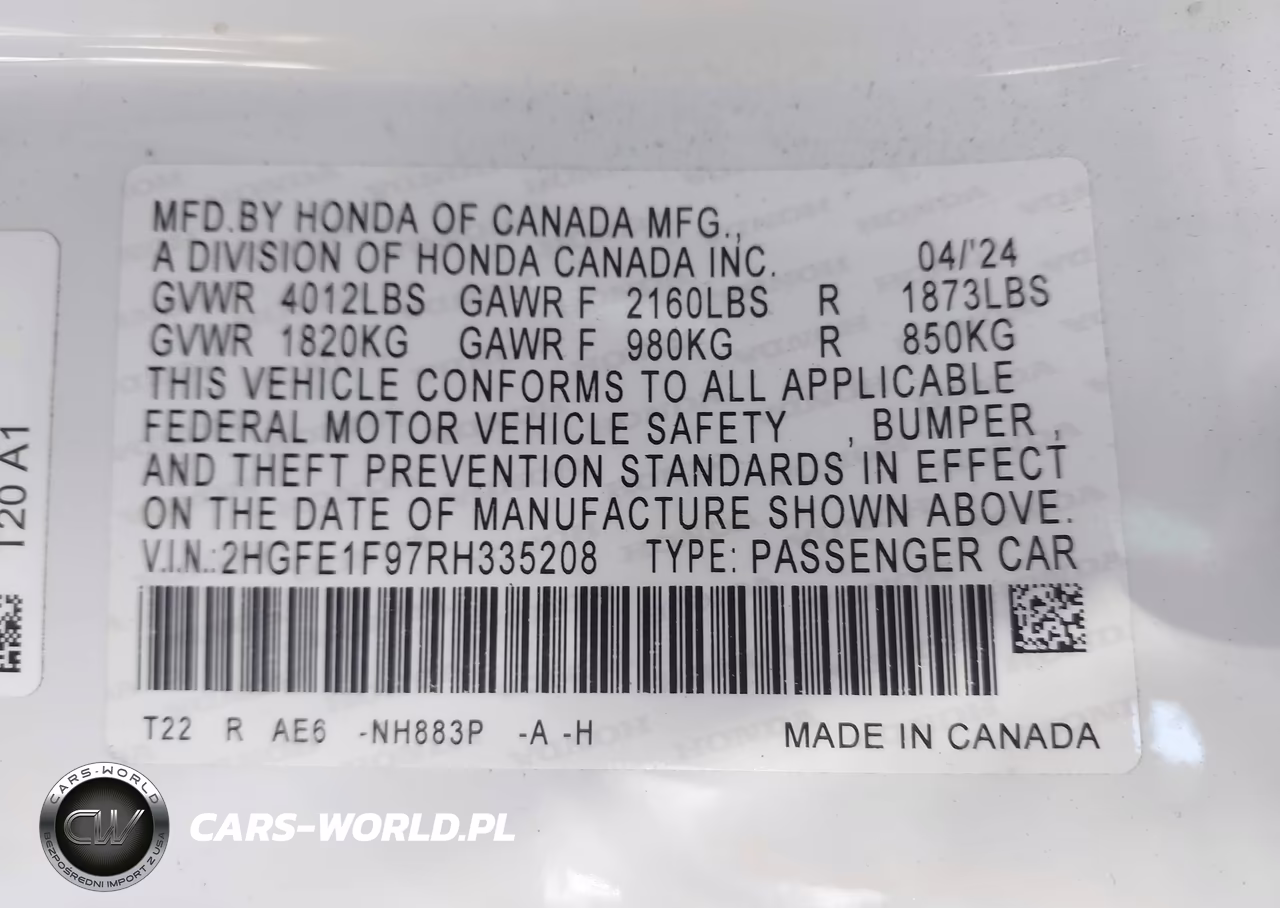 2024 Honda Civic Touring VIN:2HGFE1F97RH335208 - 9