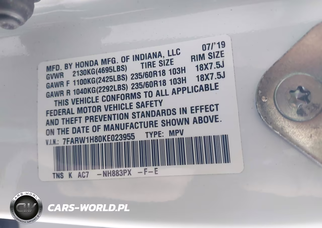 2019 Honda Cr-V Ex-L VIN:7FARW1H80KE023955 - 9