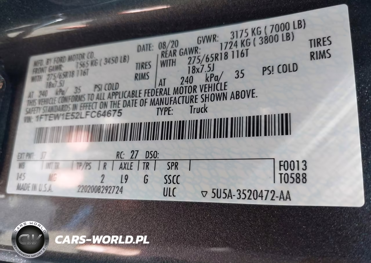 2020 Ford F-150 Xlt VIN:1FTEW1E52LFC64675 - 9