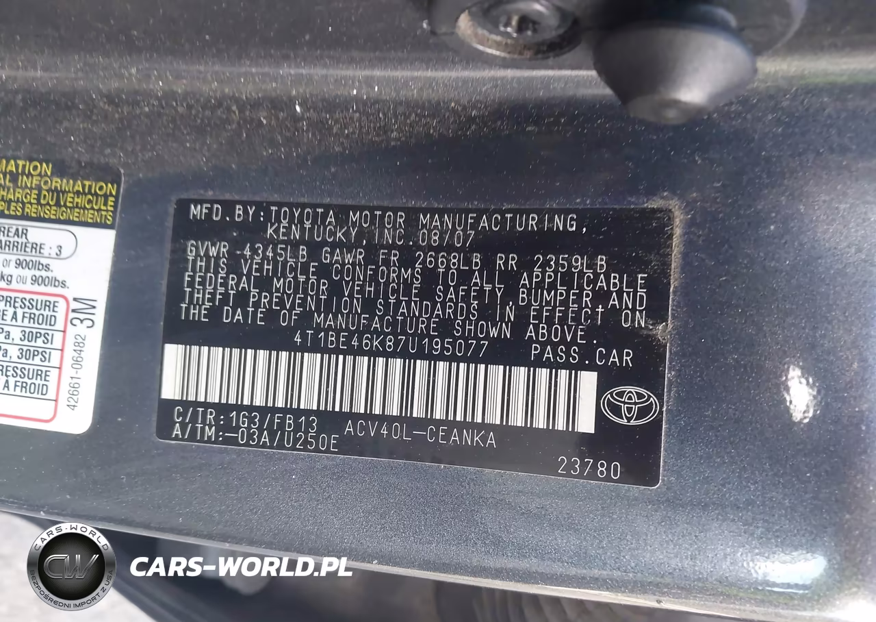 2007 Toyota Camry Le VIN:4T1BE46K87U195077 - 9