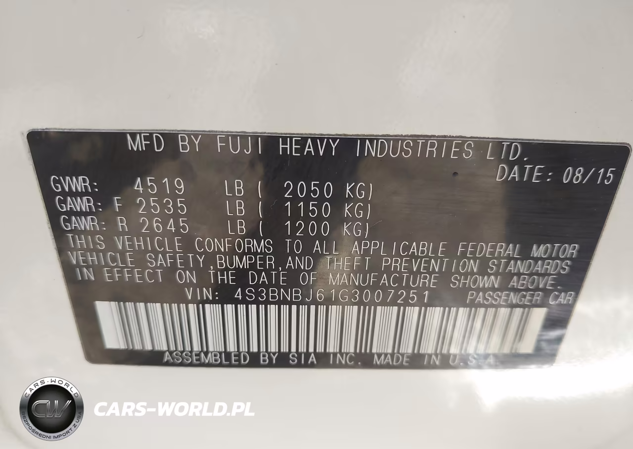2016 Subaru Legacy 2.5I Limited VIN:4S3BNBJ61G3007251 - 9