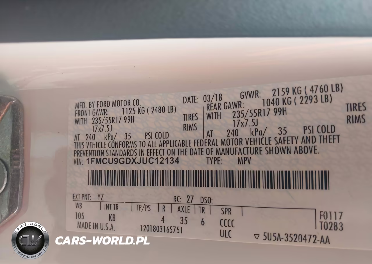 2018 Ford Escape Se VIN:1FMCU9GDXJUC12134 - 9