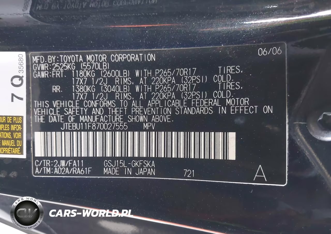 2007 Toyota Fj Cruiser VIN:JTEBU11F870027555 - 9