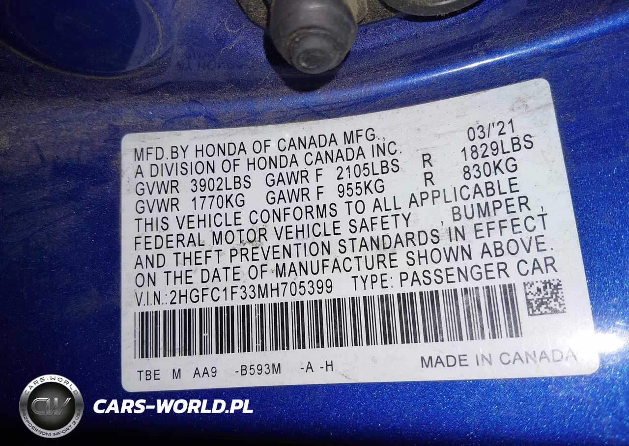 2021 Honda Civic Ex VIN:2HGFC1F33MH705399 - 9