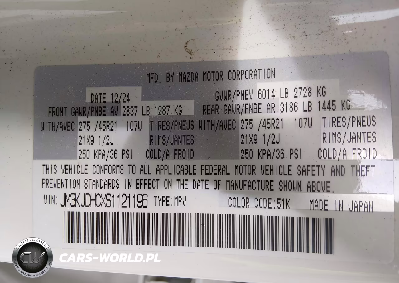 2025 Mazda Cx-70 3.3 Turbo S Premium VIN:JM3KJDHCXS1121196 - 9