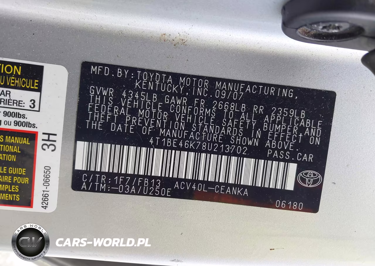2008 Toyota Camry Le VIN:4T1BE46K78U213702 - 9