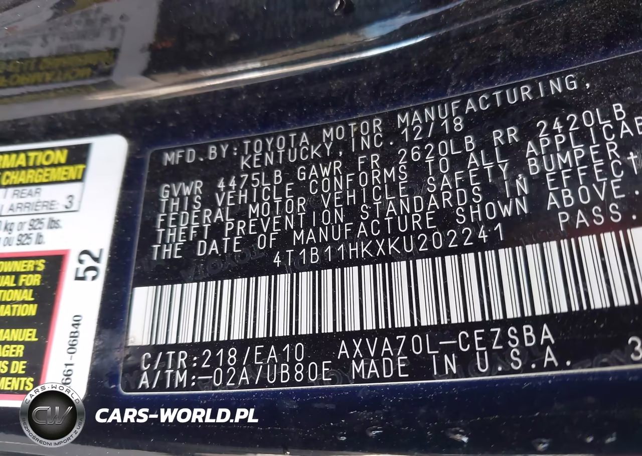 2019 Toyota Camry Se VIN:4T1B11HKXKU202241 - 9