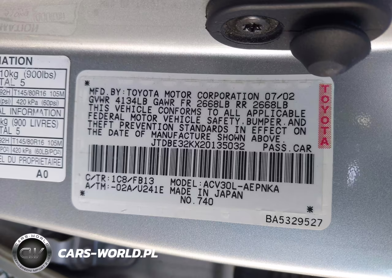 2002 Toyota Camry Le VIN:JTDBE32KX20135032 - 9