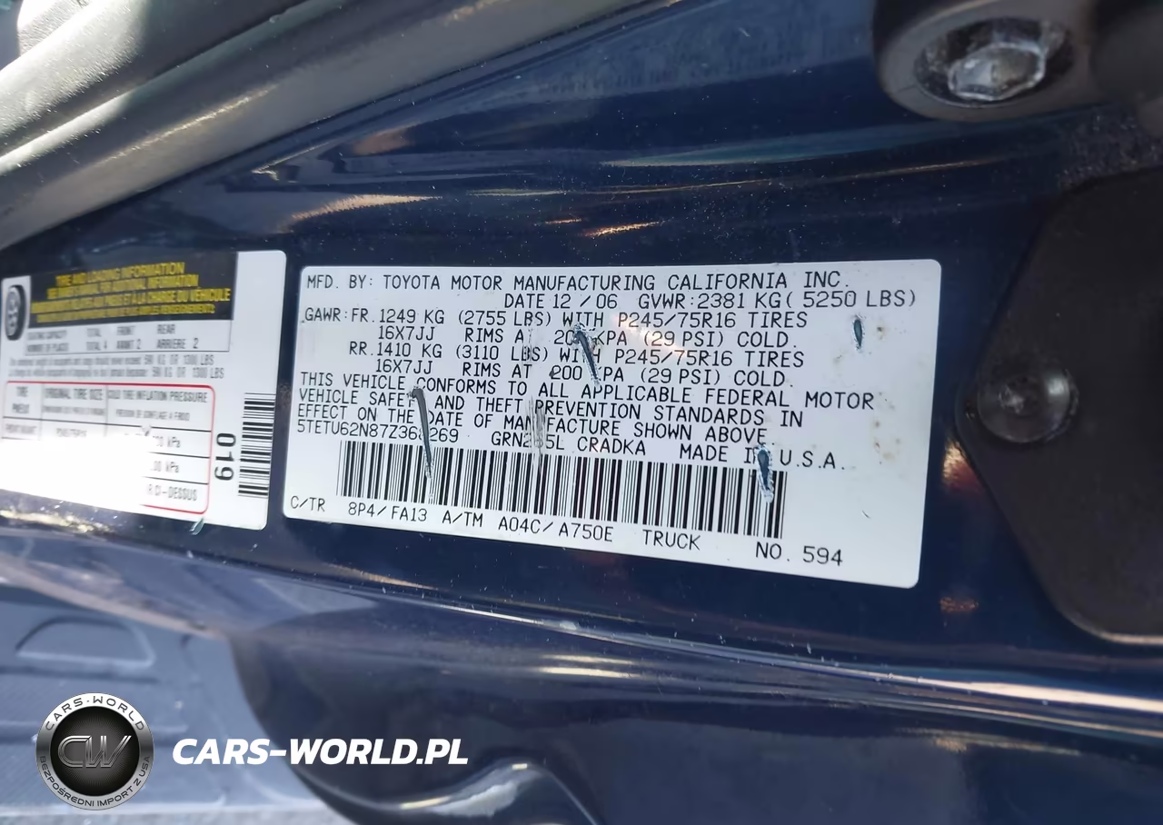 2007 Toyota Tacoma Prerunner V6 VIN:5TETU62N87Z368269 - 9