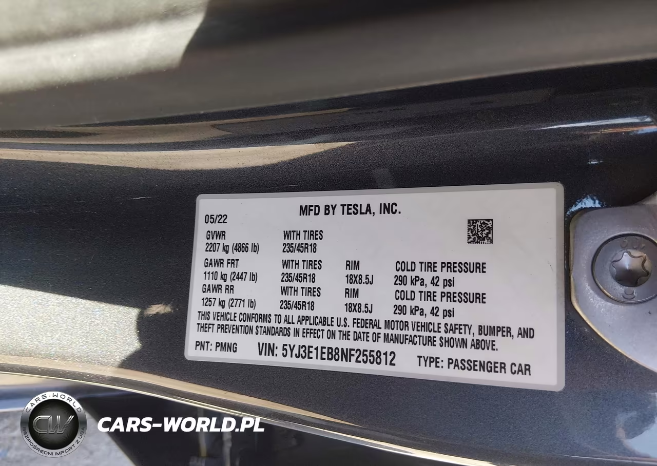 2022 Tesla Model 3 Long Range Dual Motor All-Wheel Drive VIN:5YJ3E1EB8NF255812 - 9