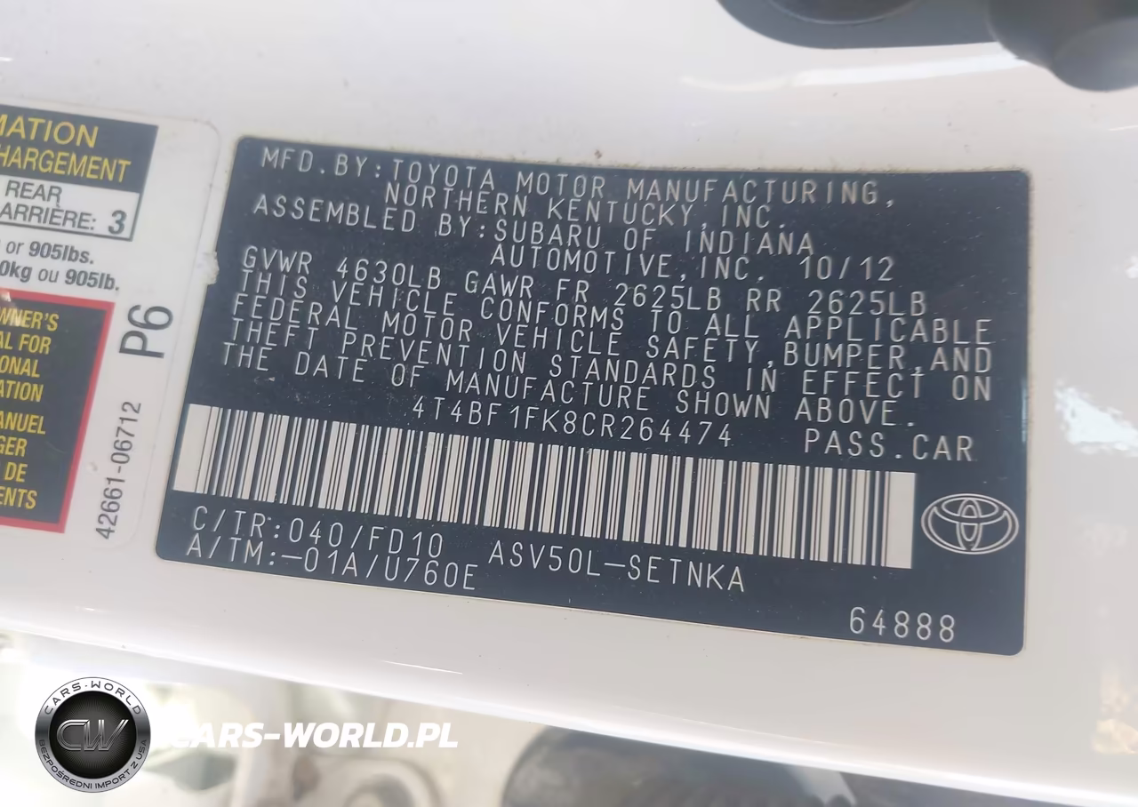 2012 Toyota Camry Le VIN:4T4BF1FK8CR264474 - 9