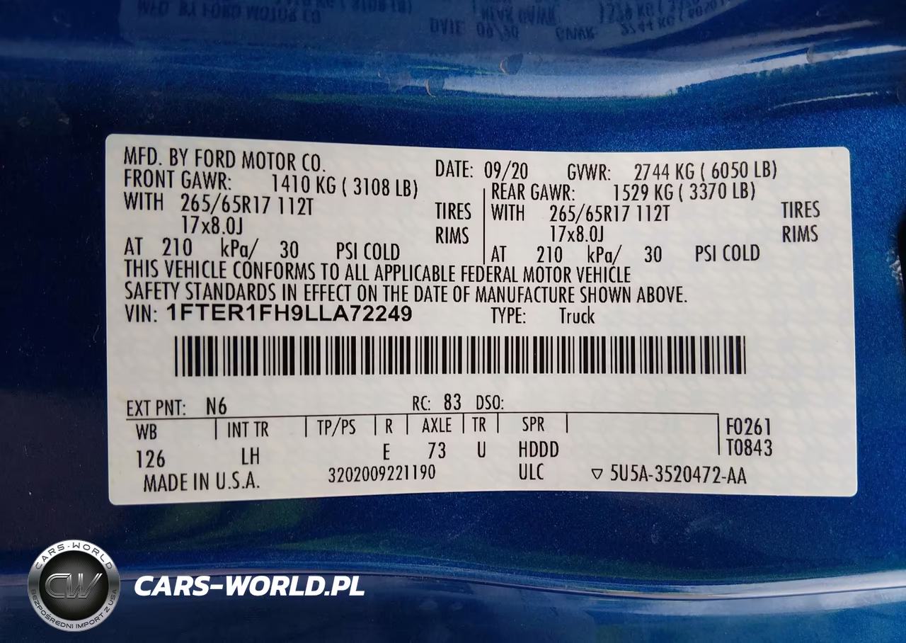 2020 Ford Ranger Xl VIN:1FTER1FH9LLA72249 - 9